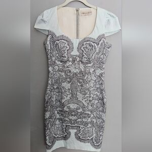 Emilio Pucci Sheath Dress Size 40 (US 4-6/S) Blue Lace Print Dress Made In Italy